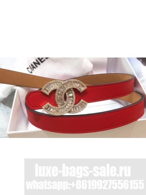 Chanel Width 2cm Crystal CC Logo Buckle Leather Belt Red