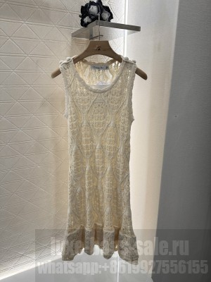 Christian Dior Dioriviera Dress Ecru Cotton Crochet-Effect Knit with Butterfly Motif