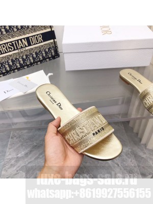 Dior Dway Slide With Crystal Embroidered Cotton Gold 2022 Collection