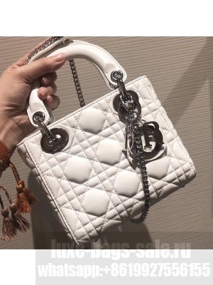 Lady Dior Mini Bag in Cannage with Chain White