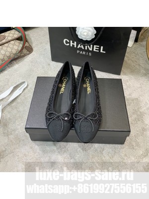 Chanel Ballerina Flats Tweed/Suede Leather Spring/Summer 2021 Collection,Black