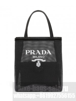 Prada Small sequined mesh tote bag 1BG417 Black
