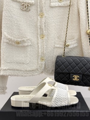 Chanel Mesh Flat Mules CC logo white 2025