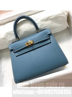 Hermes Kelly Mini 20 Original Epsom Handbag Blue Jean