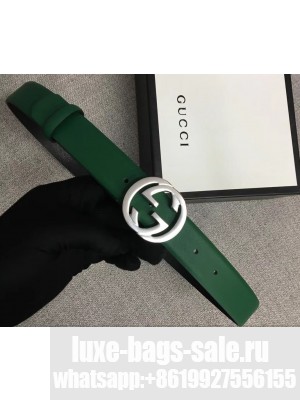 Gucci Width 3cm Leather Belt Green With Interlocking G Buckle