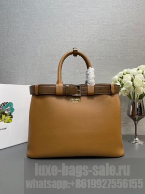 Prada Buckle large leather handbag with belt 1BA416 Caramel