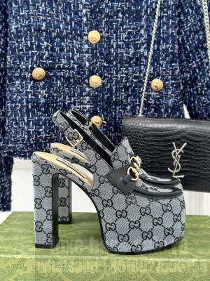 Gucci 5cm Platform 13.5cm Heel Slingback Pumps with Horsebit 012