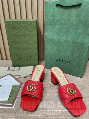 Gucci Double G Chevron Matelassé leather 5.5cm ‎Slide Sandals 2022 Collection,Red