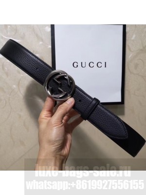 Gucci 3.8cm Wide grained Leather Belt With silver gg buckle
