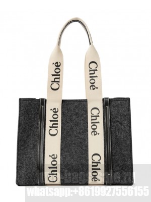 Chloe Medium Woody Tote Bag Gray