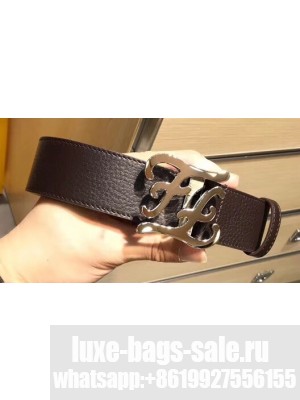 Fendi Width 4cm Leather Belt with FF Karligraphy Buckle Coffee/Silver