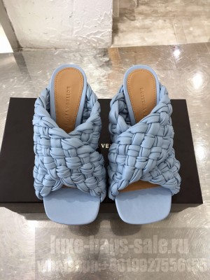 Botteg Veneta BOARD Light Blue Lambskin Woven 90mm Heel Slide Sandals 2020