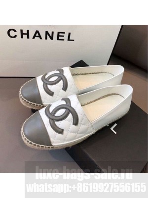 Chanel Quilted Calfskin Flat Espadrilles G29762 White/Steel Gray 2020 Collection