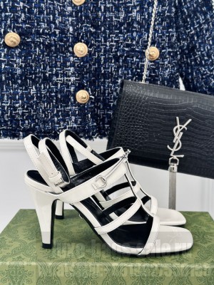 GUCCI Horsebit Slim Heel Sandals In White