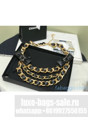 Chanel Leather Bow and Camellia Chain Belt AB4461 Black/Gold  2021 Collection
