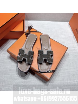 Hermes Oran Flat slippers with rhinestone 061 2021 Collection