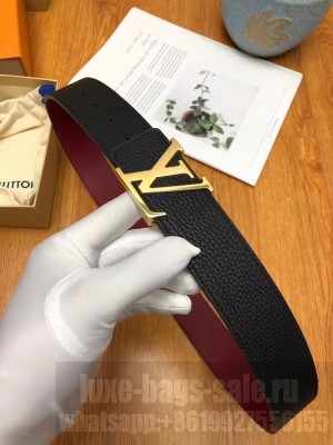Louis Vuitton Grained Calfskin Reversible Belt 40mm Black/Burgundy/Gold 03 2019 Collection