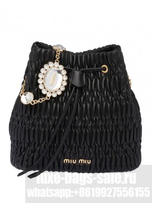 Miu Miu Crystal Nappa Leather Bucket Bag Black