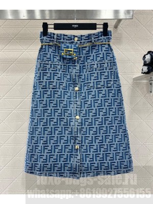 Fendi Women's FF Jacquard Skirt Blue