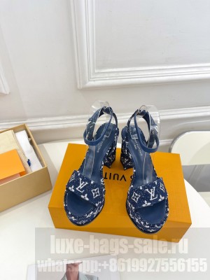 Louis Vuitton Silhouette Sandal 11cm in Leather and Monogram Navy Denim 2023
