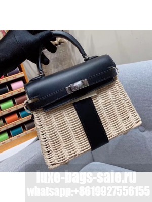 Hermes Mini Kelly Picnic Bag in Rattan Black