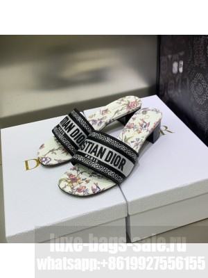 Dior Dway Heeled Slide Sandals 4cm in Cotton Embroidered 2023 Collection 028
