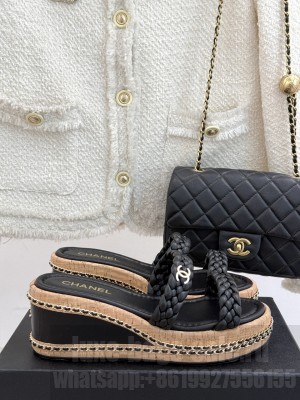 Chanel knit platform heel 7cm slipper black 2025