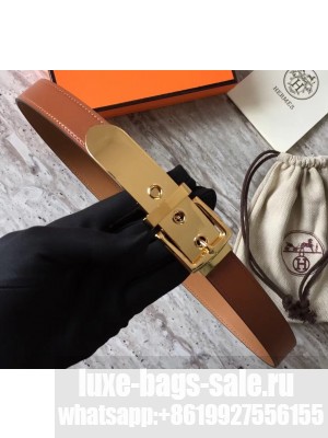Hermes Square Buckle Leather Belt Brown/Gold