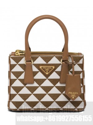 Prada Galleria Embroidered Jacquard Fabric Micro-bag Coffee
