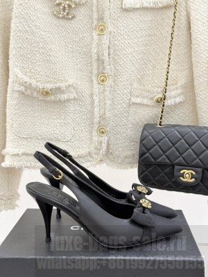 Chanel Camellia Bowknot Slingback Sandals Black 2025 