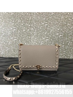 VALENTINO Rockstud calfskin chain bag HHI16 gray