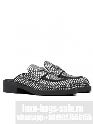 Prada Women's Satin Mules With Crystals Black