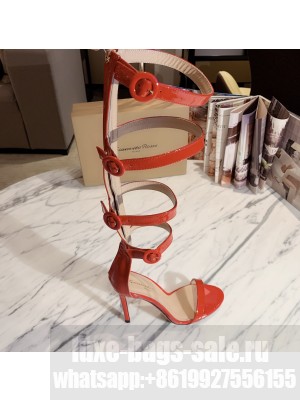Gianvito Rossi classic gladiator Heel 10.5 CM Pantent Leather straps buckles Boot Spring/Summer 2021 Collection Red