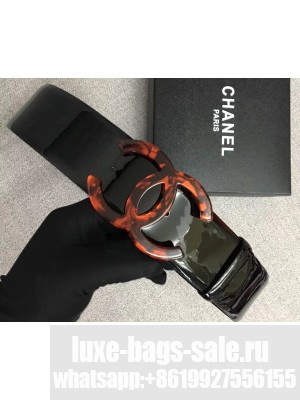 Chanel Width 5.3cm Patent Leather Belt Black with Resin CC Logo