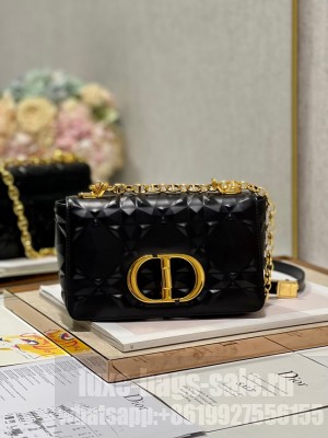 SMALL DIOR CARO BAG Cannage Calfskin with Diamond Motif M9243UW black&gold
