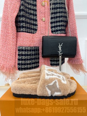 Louis Vuitton Shearling Flat Slide Sandals 2023 07