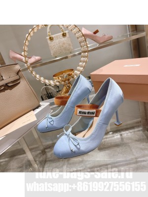 Miu Miu Satin 85 mm varnished heel elasticized knit strap Pumps 05