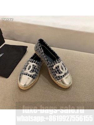 Chanel Tweed/Grosgrain Espadrilles Lambskin Leather Spring/Summer 2021 Collection, Black/Silver