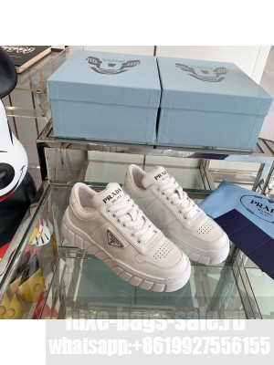 Prada Unisex Logo Leather Sneakers White