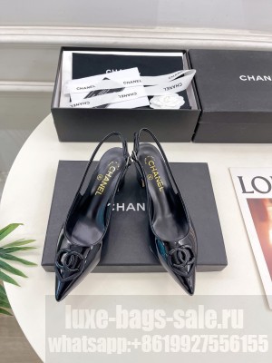 Chanel Patent Calfskin Slingback Pumps 5cm with CC Heart Black 2025 G46072 