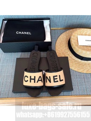 Chanel logo slippers in lambskin apricot 2019 