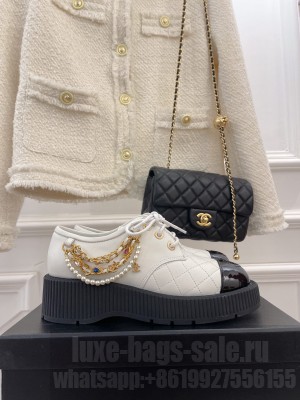 Chanel Calfskin Chain Tassel Lace-ups White 2022 Collection