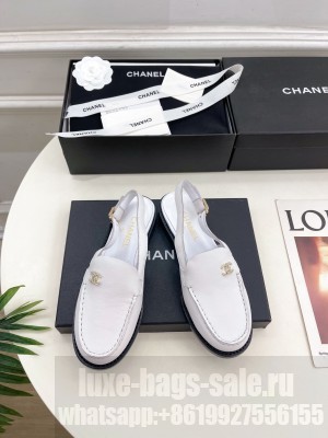 Chanel patent calfskin Slingbacks loafer with CC crystal logo white 2025