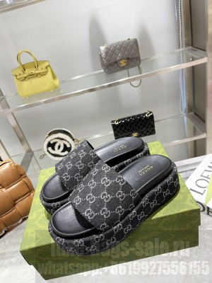 Gucci Maxi GG Canvas Platform Slide Sandals 5.5cm Black 2022 Collection