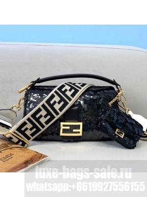 Fendi Baguette Sequins Medium Bag Black  2021 Collection