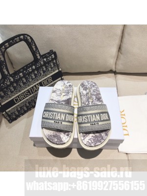 Dior Dway Slide Sandals in Grey Toile de Jouy Reverse Embroidered Cotton 2021 Collection 