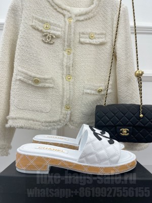 Chanel Calfskin 4cm Heel Slide Sandals with Quilted Sole White Mule