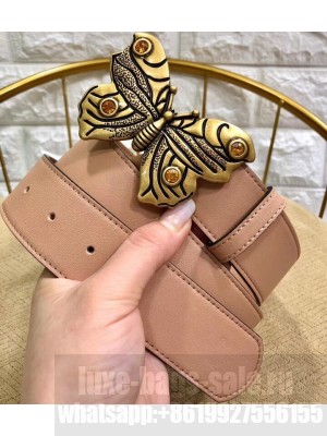 Gucci Width 4cm Leather Belt Nude with Butterfly Buckle