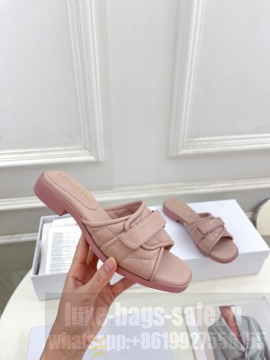 Dior Foldover Flat Slide Sandals in Cannage Lambskin Pink 2023 