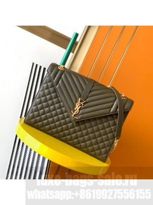 SAINT LAUREN ENVELOPE LARGE BAG IN MIX MATELASSE GRAIN DE POUDRE EMBOSSED LEATHER 600166 khaki